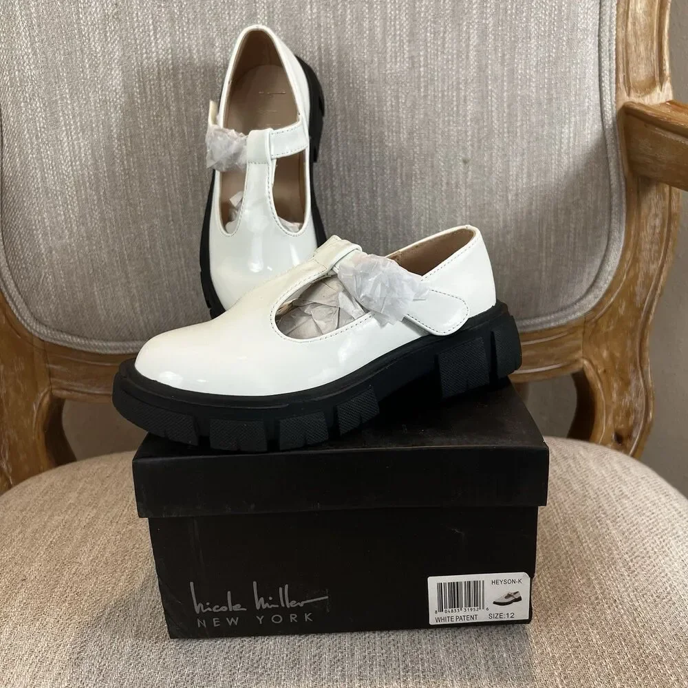 Nicole Miller White Mary Jane Chunky Lug sole coquette y2k tstrap academia sz 12